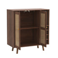 Bohemian Bar Cabinet, Natural Rattan Doors, Removable Wine Rack In Walnut Natural Walnut Boho Mdf