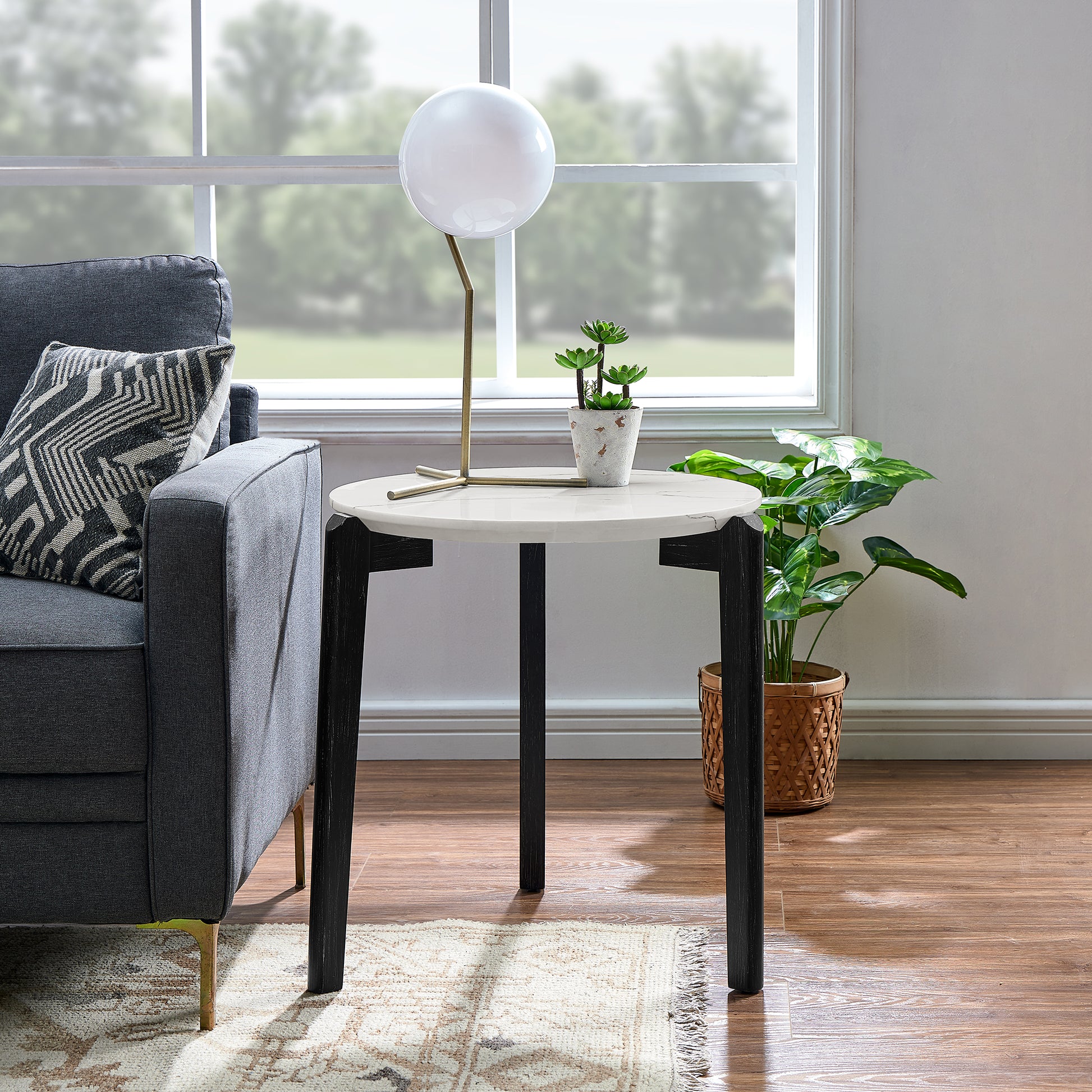 Living Room Coffee Table: Modern And Stylish 24 Inch Round Small Coffee Table, Imitation Marble Tabletop With Rubber Wood Solid Wood Legs, Wooden Coffee Table, Living Room, Office, Home White Black