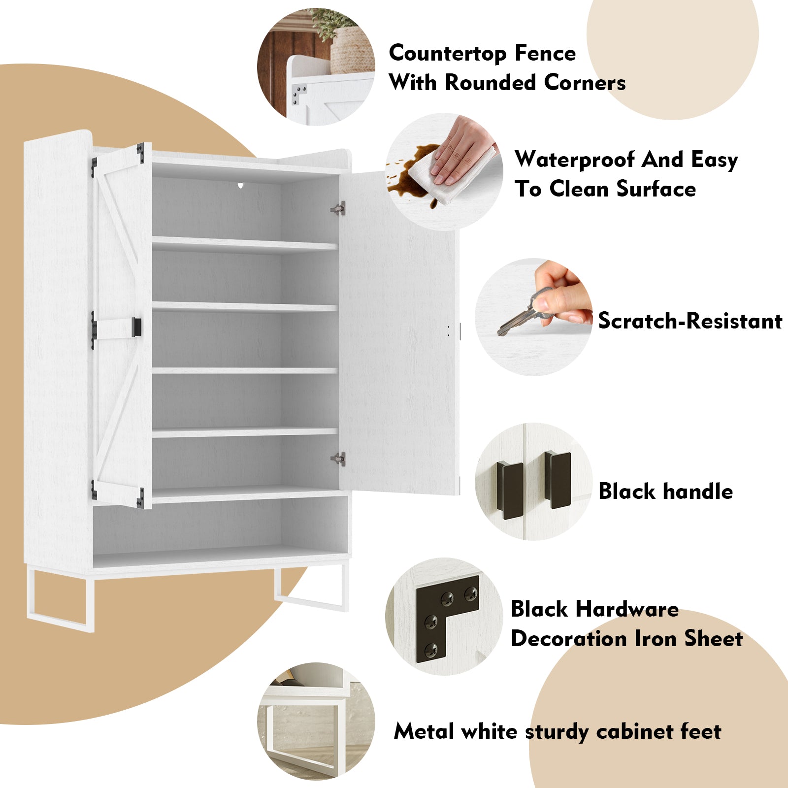 Shoe Cabinet With Doors, 6 Tier Shoe Storage Cabinet With Adjustable Shelves, Wooden Shoes Rack Shoe Storage Organizer For Entryway, Hallway, Closet, Living Room White Bedroom Farmhouse Mdf