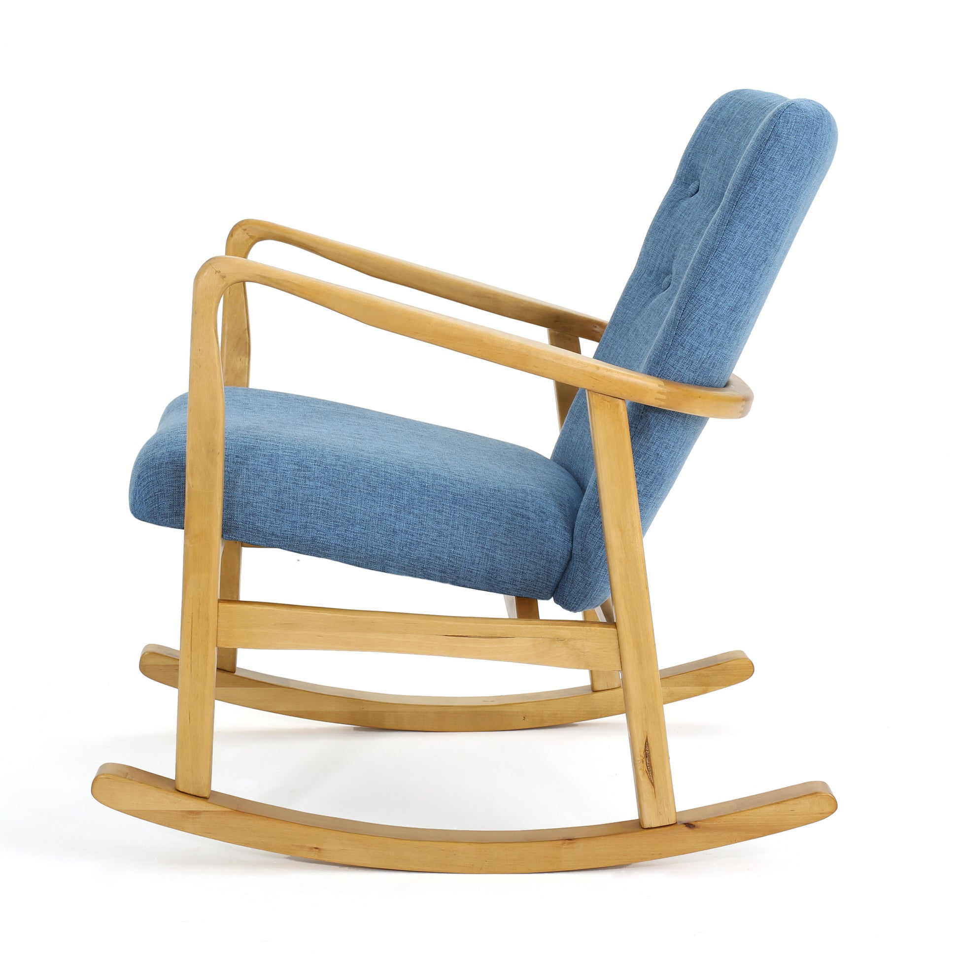 Solid Wood Rocking Chair Blue Fabric