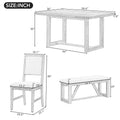 6 Piece Retro Dining Set, 1 Rectangular Table With Designed Trestle Base And 4 Upholstered Chairs And 1 Bench For Dining Room And Kitchen Gray Gray Solid Wood Mdf