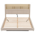 Queen Size Upholstered Floating Bed With Led And Storage Headboard, Beige Box Spring Not Required Queen Beige Wood Bed Frame Linen Upholstered