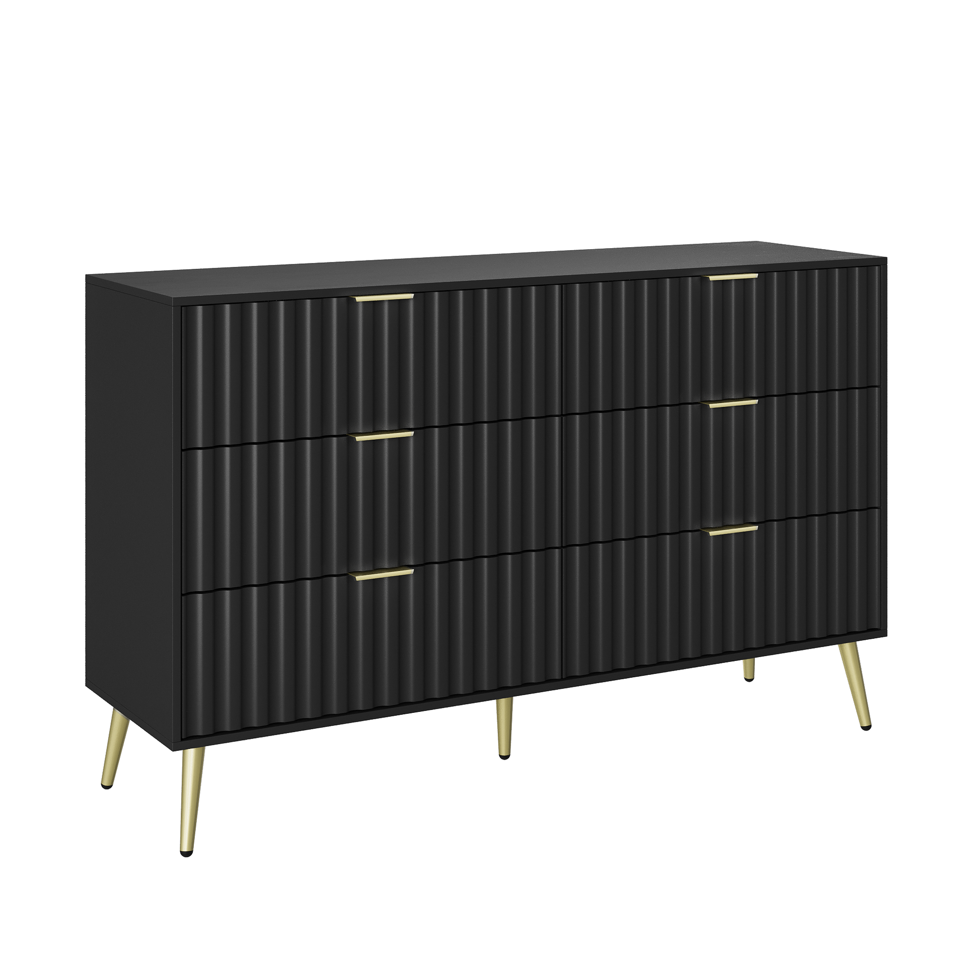 Black Modern 6 Drawers For Living Room For Hallway With Gold Handles Bedroom Chest Of Drawers Black Bedroom American Design,American Traditional,Antique,Classic,Modern Mdf