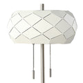 28 Inch Accent Table Lamp, Geometric Drum Shade, Metal Base, White, Silver Silver White Metal