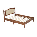Queen Size Wooden Platform Bed With Natural Rattan Headboard, Vintage Bed Frame With Wooden Slat Support, Walnut Box Spring Not Required Queen Walnut Wood