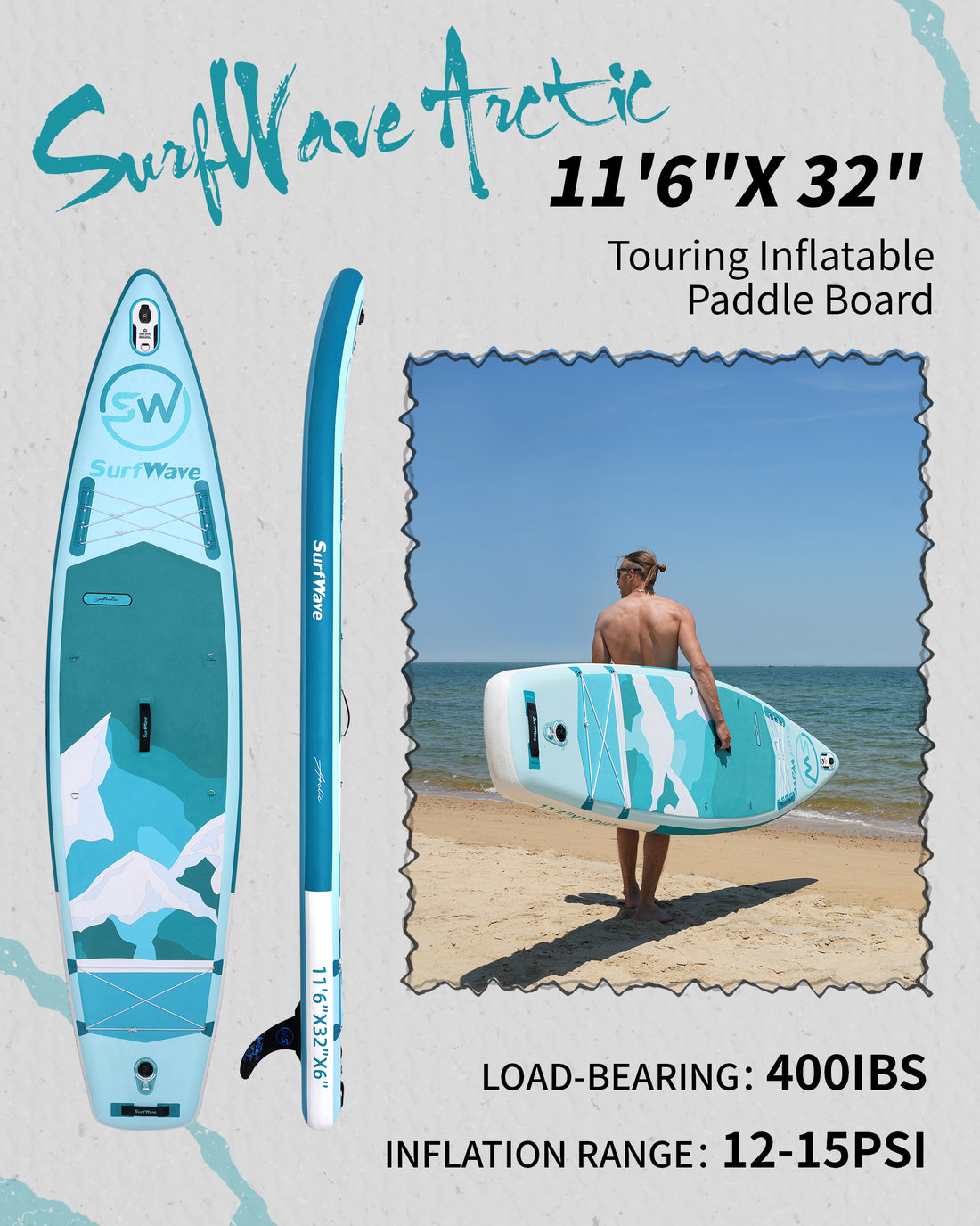 Inflatable Stand Up Paddle Board 11'X34"X6" With Accessories Water Sports Baby Blue Anti Slip Garden & Outdoor American Design,Beach Multifunctional Pvc