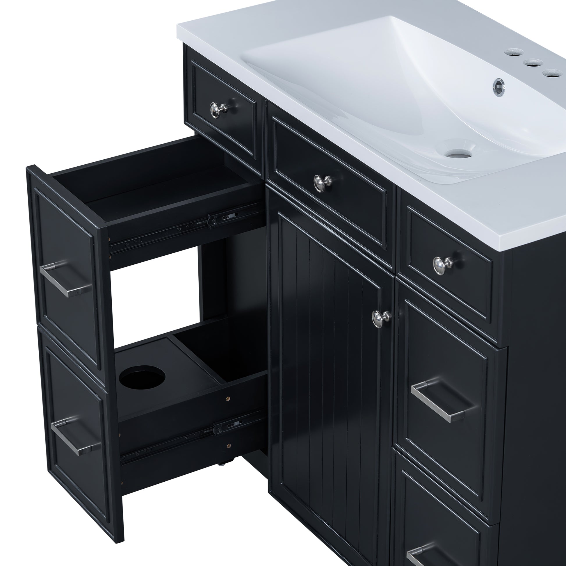 36" Bathroom Vanity Cabinet With Sink Top Combo Setblack ,Single Sink,Shaker Cabinet With Soft Closing Door And 3 Drawers Black Bathroom Solid Wood Mdf Resin