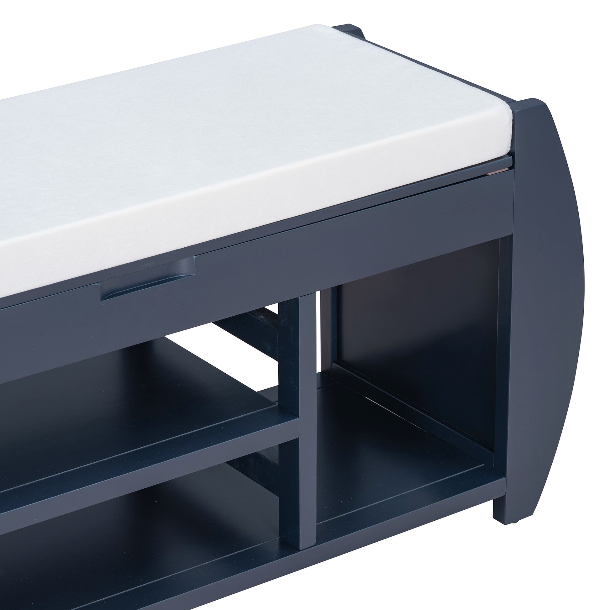 Retro Multifunctional Storage Bench With Cushion And Curved Side Panel For Entrance And Living Room Antique Navy Antique Navy Mdf