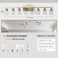 Golden 8 Light Vanity Light With Clear Glass Shades, Modern Iron Metal Bathroom Wall Fixture For Mirror, Ideal For Bathroom And Dressing Table No Bulbs Golden Glass Iron