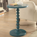 Teal Round Wooden Side Table Teal Primary Living Space Round Wood Pedestal