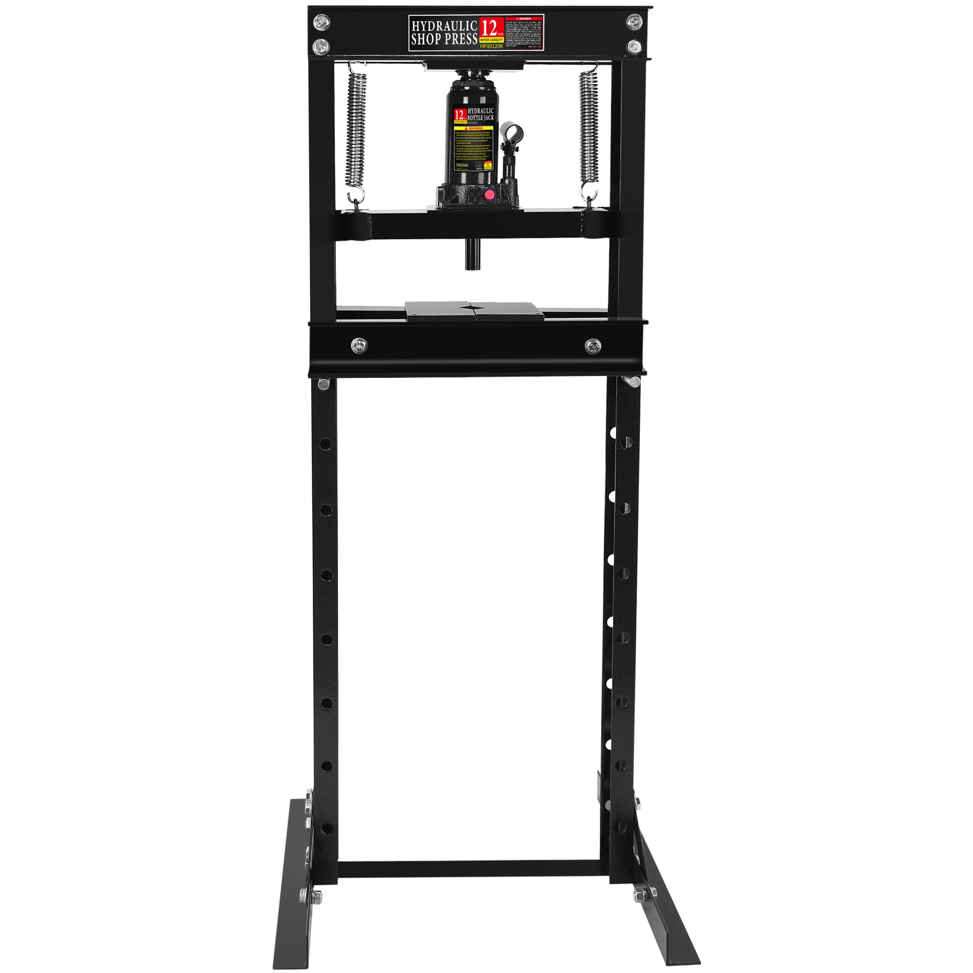 Hydraulic 12 Ton H Frame Garage Floor Adjustable Shop Press With Plates, 12T, Black Black Steel