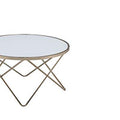 Contemporary Style Round Glass And Metal Coffee Table, White And Gold White Gold Glass Metal