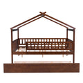 Full Size Wooden House Bed With Twin Size Trundle, Walnut Full Walnut Solid Wood Mdf