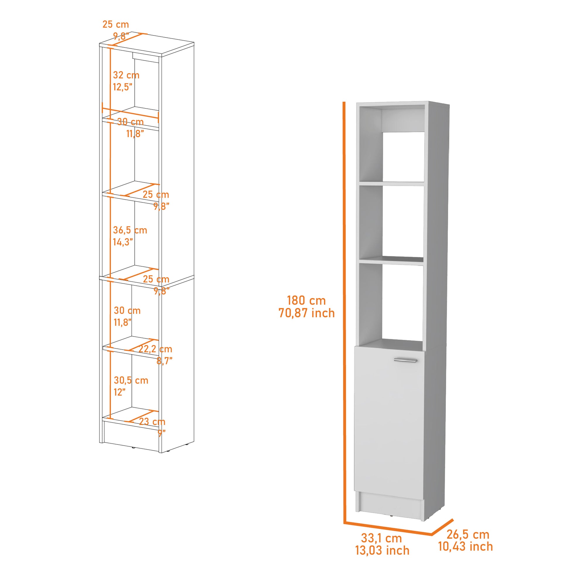 Brenda Linen Cabinet With 1 Door, 3 Open Shelves White 2 5 60 In & Above Bathroom Contemporary 10 15 Inches Particle Board Engineered Wood