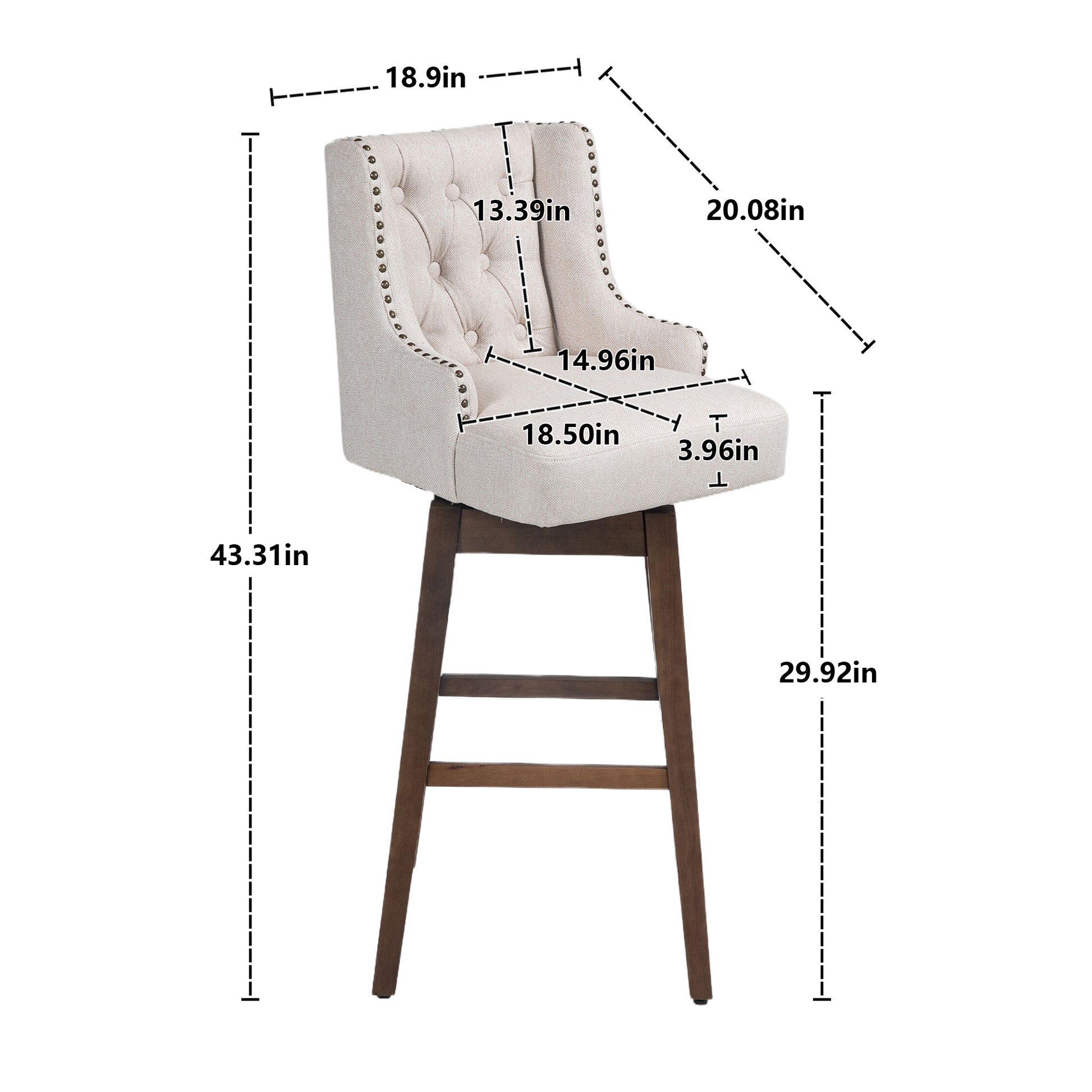 Coolmore Bar Stools Set Of 2 Counter Height Chairs With Footrest For Kitchen, Dining Room And 360 Degree Solid Wood Legs Swivel Bar Stools Set Of 2 Beige Linen Beige Foam Linen