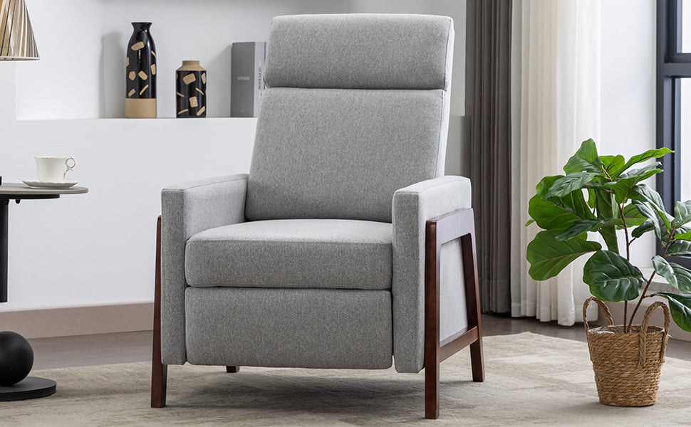 Wood Framed Upholstered Recliner Chair Adjustable Home Theater Seating With Thick Seat Cushion And Backrest Modern Living Room Recliners, Gray Old Sku:Pp289527Aae Gray Linen