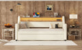 Twin Size Daybed With Trundle, Upholstered Daybed With Charging Station And Led Lights, White Expect Arrive Date:May 20Th. Twin White Pu Leather