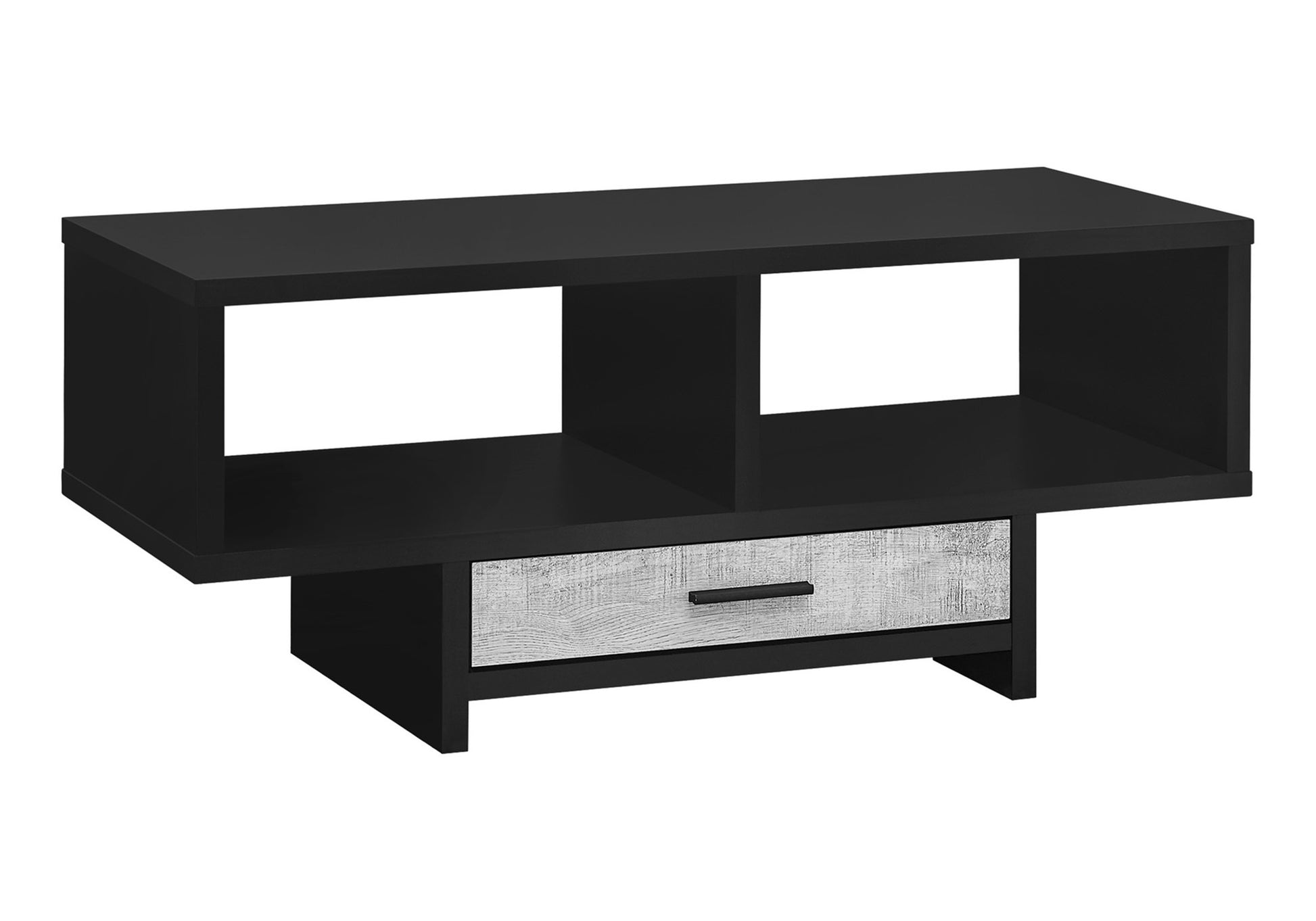 Coffee Table, Accent, Cocktail, Rectangular, Storage, Living Room, 42" L, Drawer, Black And Grey Laminate, Contemporary, Modern Black Particle Board