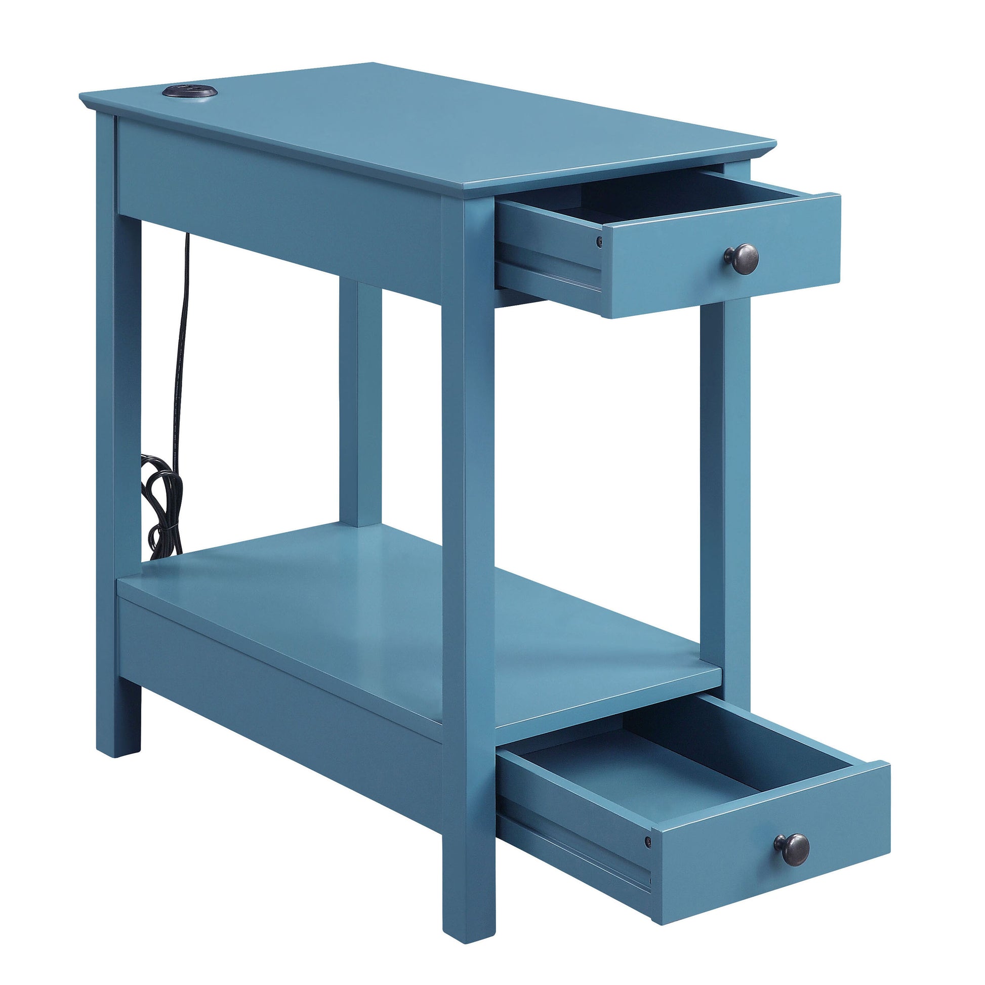 Teal Storage Accent Table With Usb Teal Primary Living Space Modern Pine Drawers Rectangular Wood