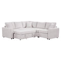 4 Seat L Shaped Modular Sofa With Thick Backrest And Seat Cushions, Suitable For Living Rooms, Offices Beige Wood Polyester 4 Seat