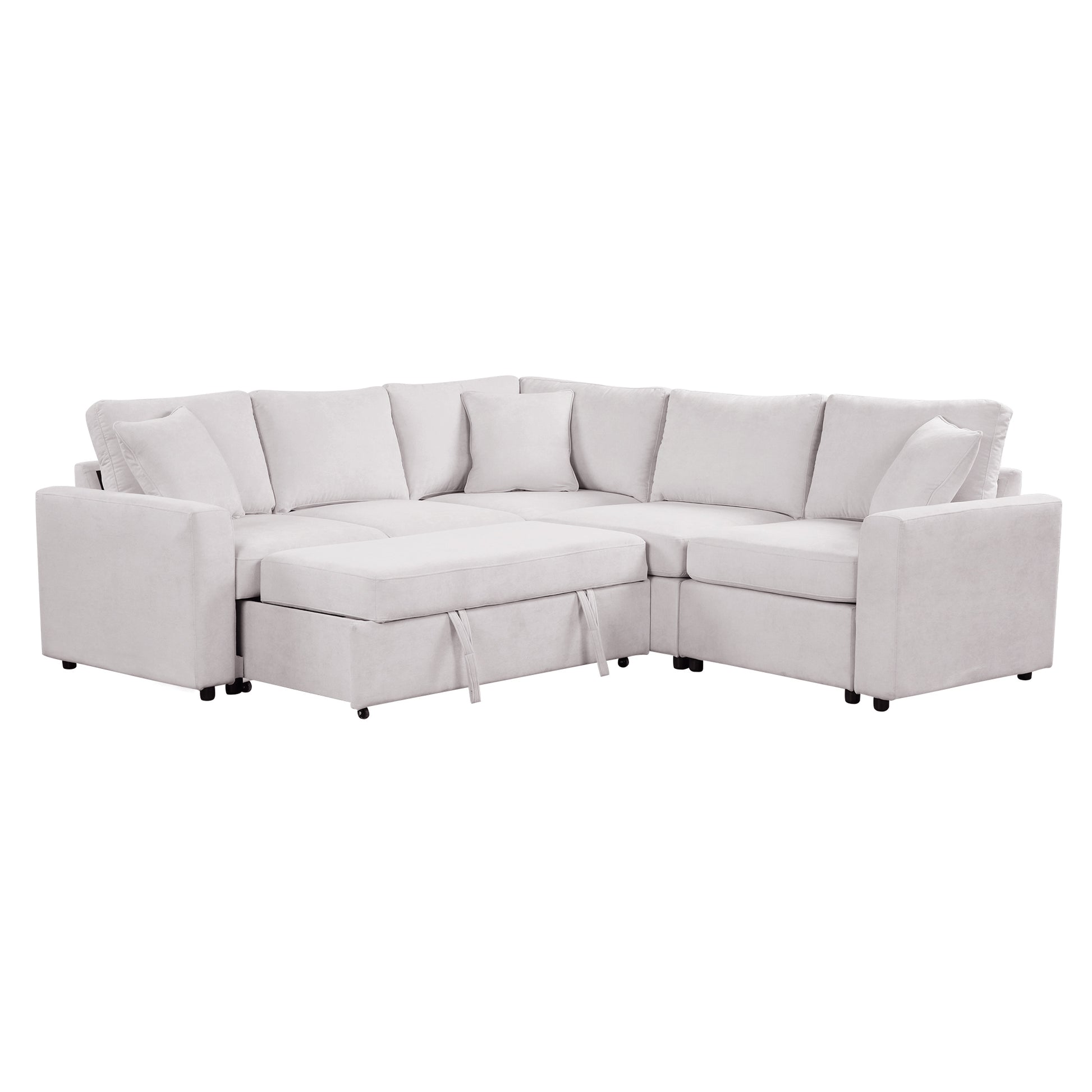 4 Seat L Shaped Modular Sofa With Thick Backrest And Seat Cushions, Suitable For Living Rooms, Offices Beige Wood Polyester 4 Seat