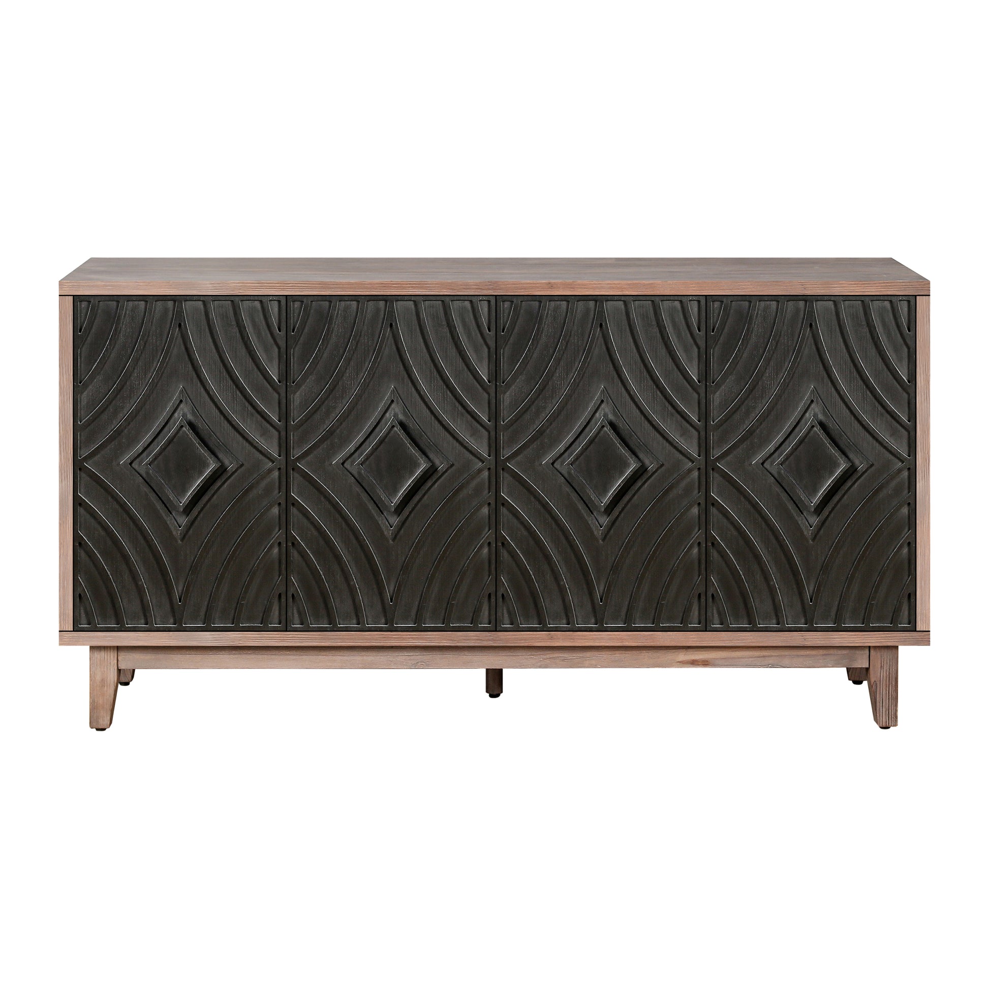 Mid Century Sideboard Buffet Cabinet With Solid Wood Legs 60" Kitchen Storage Cabinet Credenza With 4 Convex Pattern Diamond Doors And 2 Shelves Accent Console Table For Living Room Entrance Hall Etc 1 2 Shelves Antique Antique Black Primary Living Space