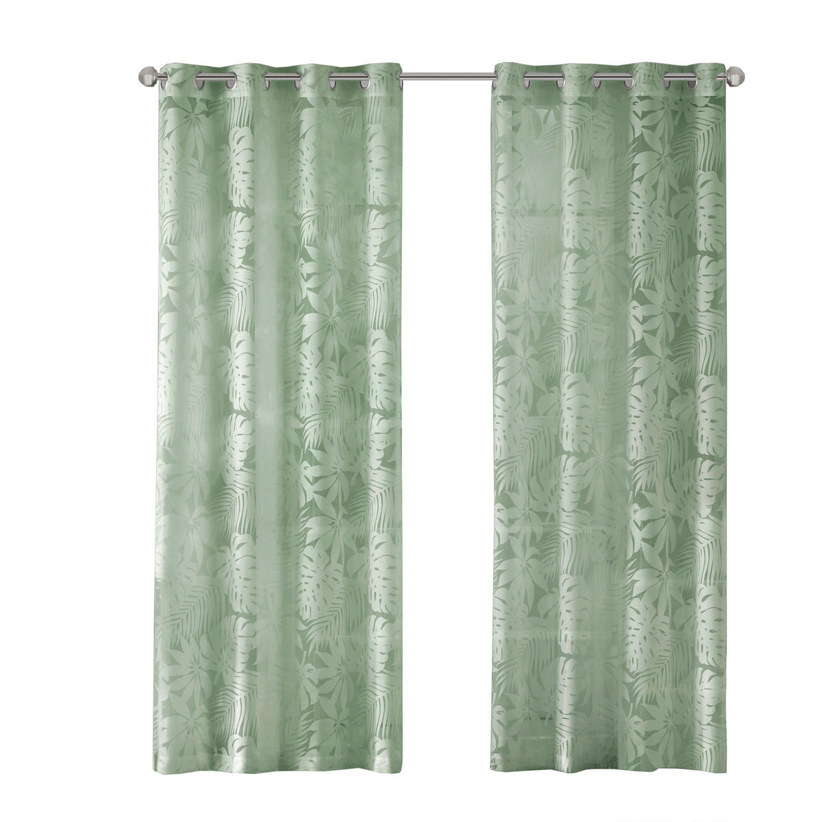 Palm Leaf Burnout Window Sheer Sage Green 50X84" Sage Green Polyester