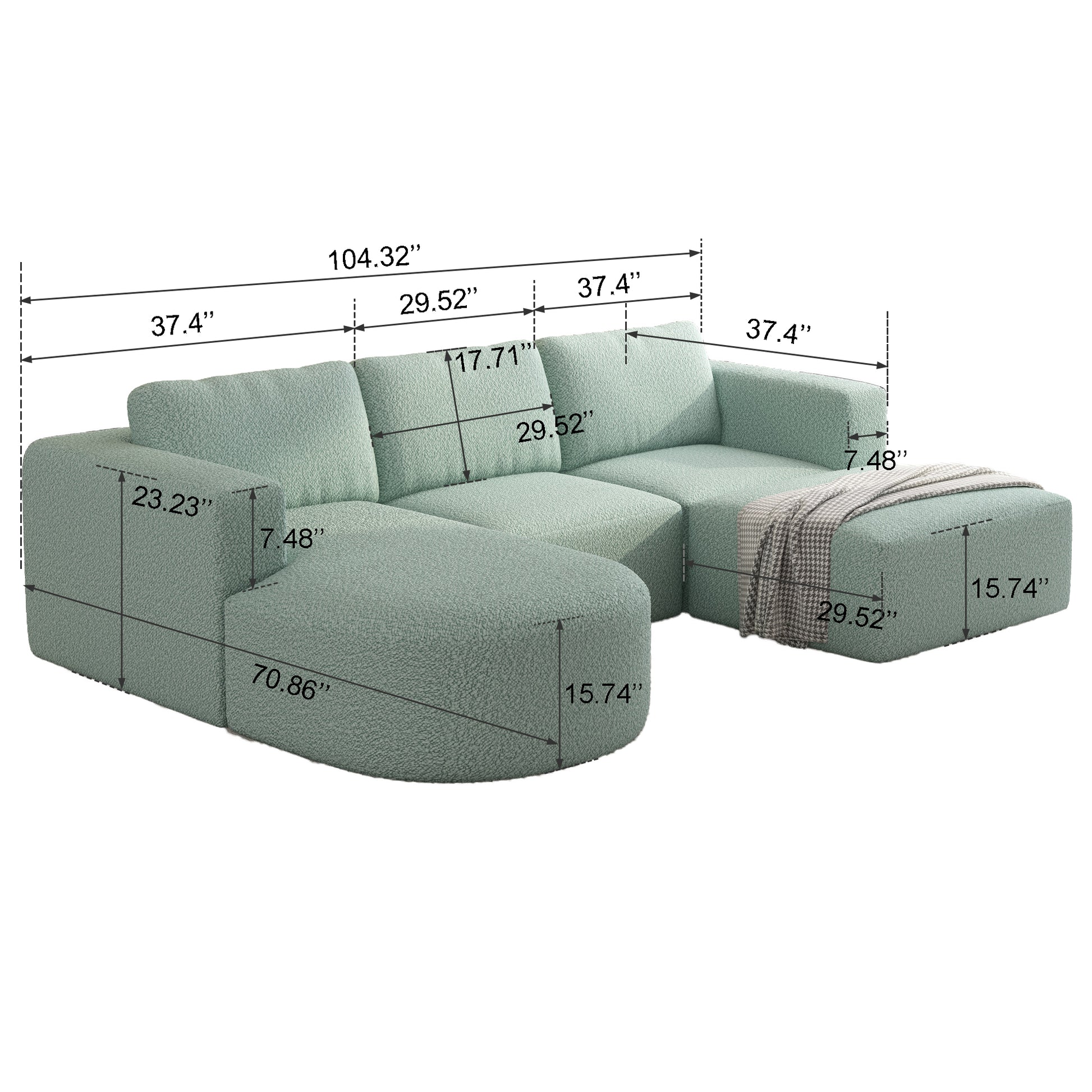 133.84*70.86 Modular Sectional Sofa Sleeper Couch, Sectional Sofa With Chaise And Ottoman, Convertible U Shaped Modular Sofa Set. Compressed Spon, Light Green Combo 2A B C D Light Green Primary Living Space Soft Minimalist,Modern Foam Spring 6 Seat