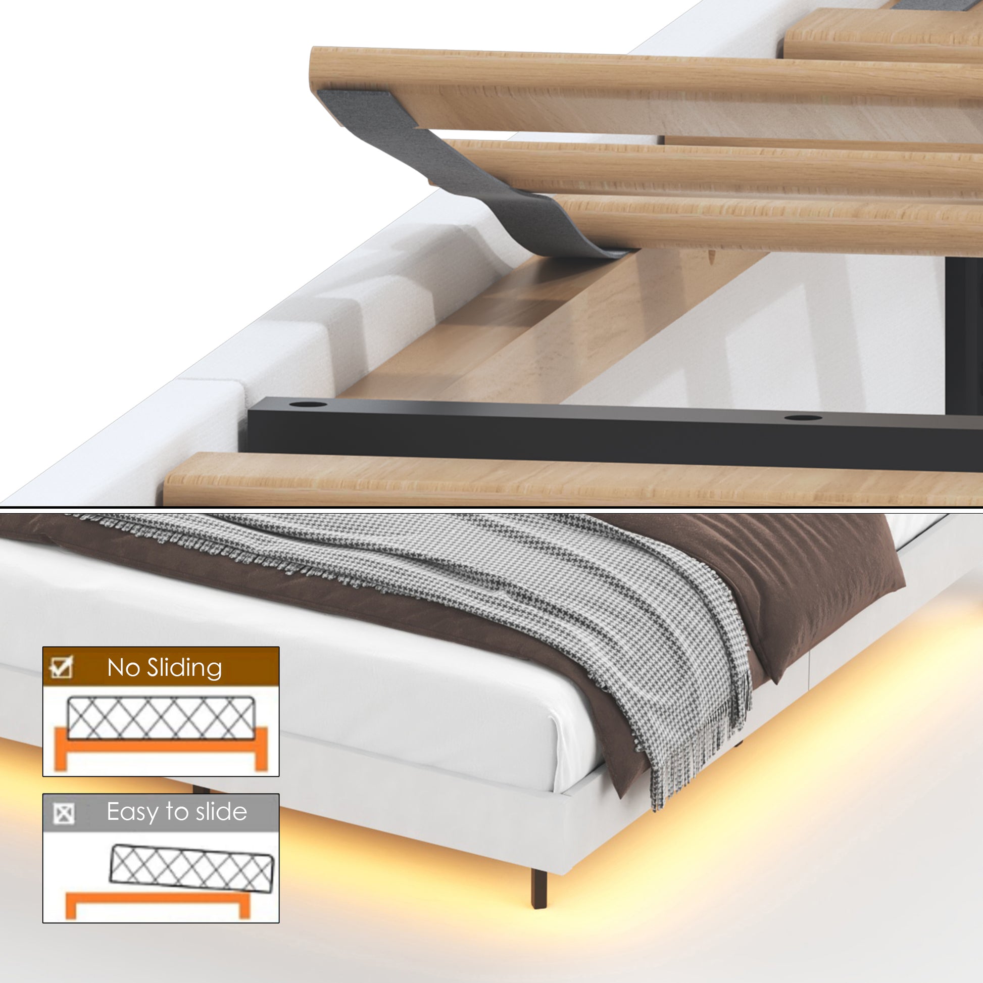 Queen Floating Bed Frame With Led Light And Charging Station Upholstered Platform Bed Frame Queen Size With Headboard And Hidden Storage Space, No Box Spring Needed, Beige Box Spring Not Required Queen Beige Metal Bedroom Bed Frame Velvet Velvet