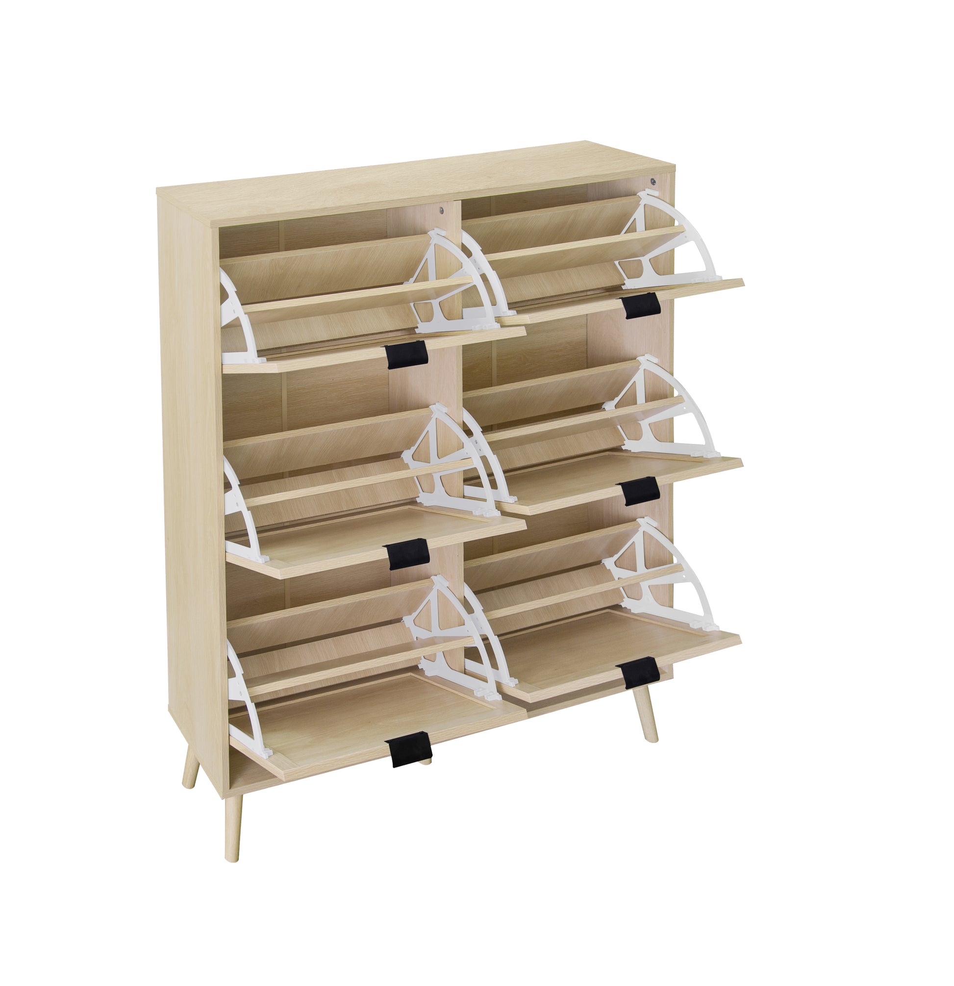 Rattan 6 Door Shoe Rack, Freestanding Modern Shoe Storage Cabinet, For Entryway Natural Particle Board