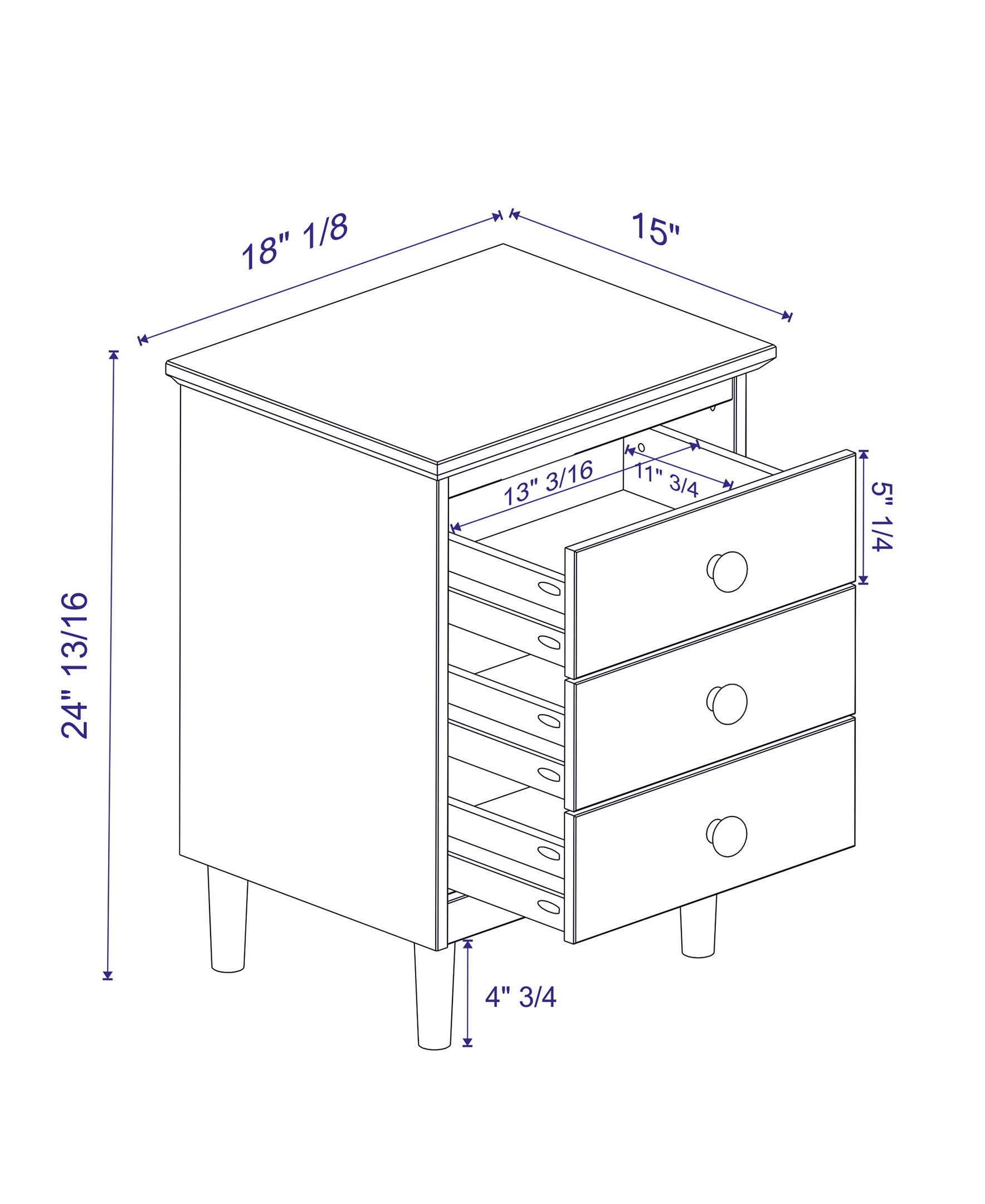 Classic 3 Drawer Solid Wood Nightstand Walnut Walnut Mdf Pine