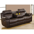 Leather Reclining Three Seater Sofa With Center Drop Down Cup Holder, Brown Brown Leather