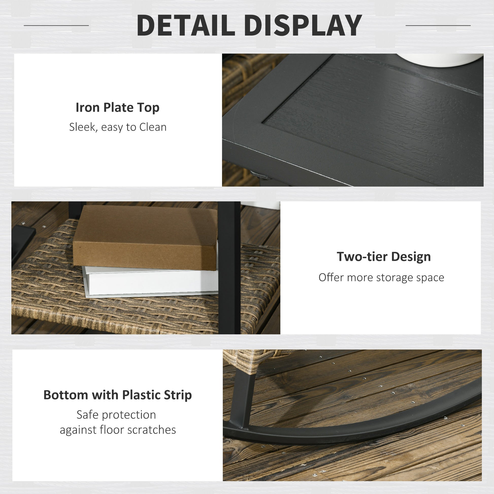 Outsunny 3 Piece Patio Rocking Chair Set, Outdoor Wicker Bistro Set With 2 Cushioned Porch Rockers And 2 Tier Coffee Table For Garden, Porch, Backyard, Light Gray Gray Steel