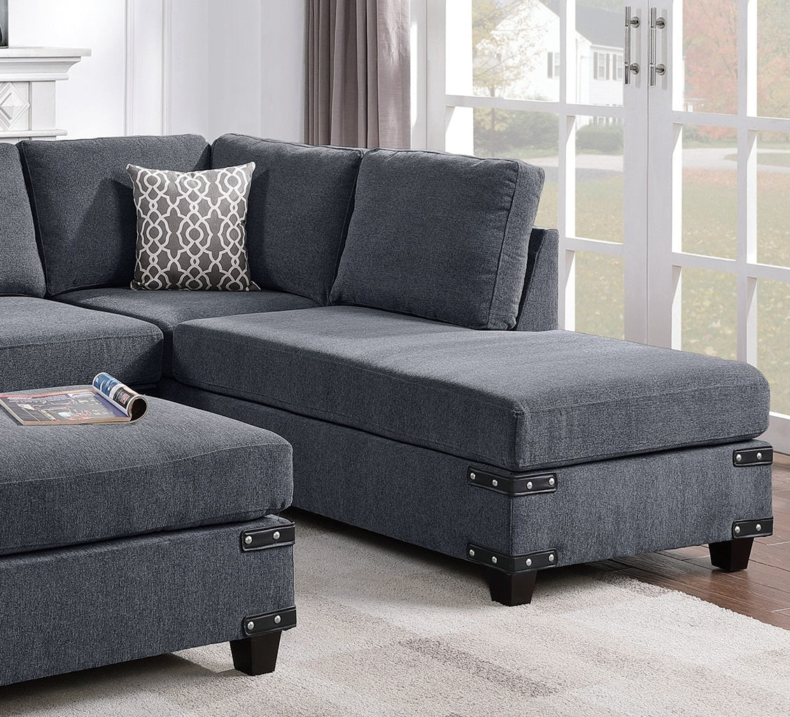 Living Room Furniture Charcoal Chenille Sectional W Ottoman Linen Like Fabric Sofa Reversible L R Chaise Ottoman 3Pc Sectional Sofa Charcoal Chenille Wood Primary Living Space Cushion Back