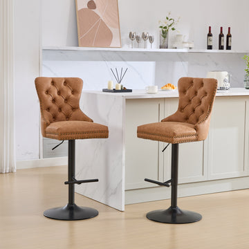 Aged And Retro Pu Swivel Barstools Adjusatble Seat Height From 25 33 Inch, Modern Bar Stools With Backs Comfortable Tufted For Home Pub And Kitchen Island Orange,Set Of 2 Orange American Design Bar Stools Set Of 2 Foam Pu Leather