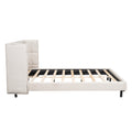Queen Size Upholstered Platform Bed With Led Lights And U Shaped Headboard, Linen Fabric, Beige Queen Beige Wood Metal