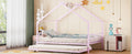 Full Size Metal House Bed With Twin Size Trundle, Pink Full Pink Metal