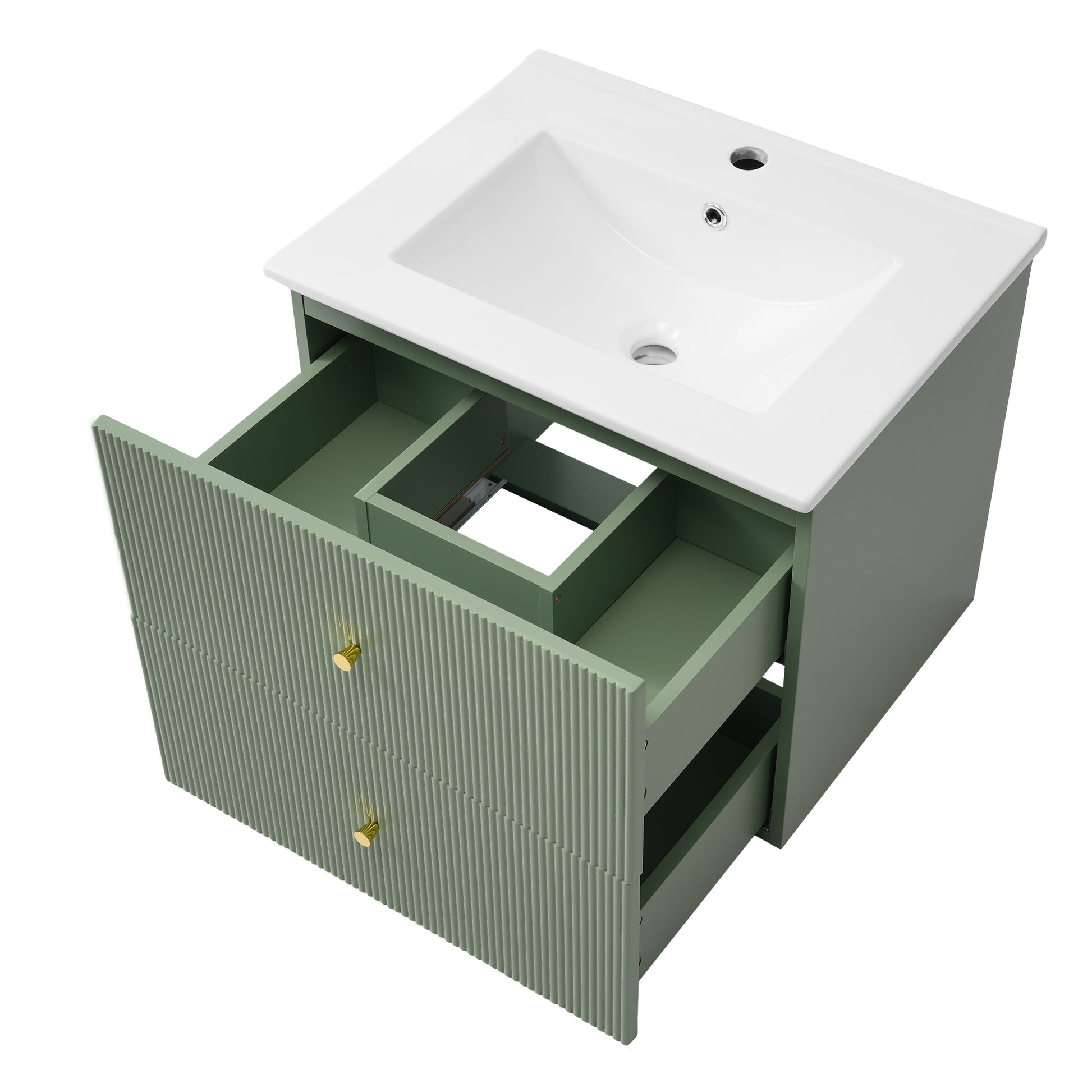 24 Inch Wall Mounted Bathroom Vanity With 2 Drawers Ideal For Small Bathrooms Green Bathroom Mdf