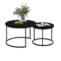 Nesting Coffee Table Set Of 2, 27.6Inch Round Coffee Table Wood Marble Pattern Top With Sturdy Metal Frame, End Table Side Tables For Living Room Bedroom Balcony Yard Black Black Wood Metal