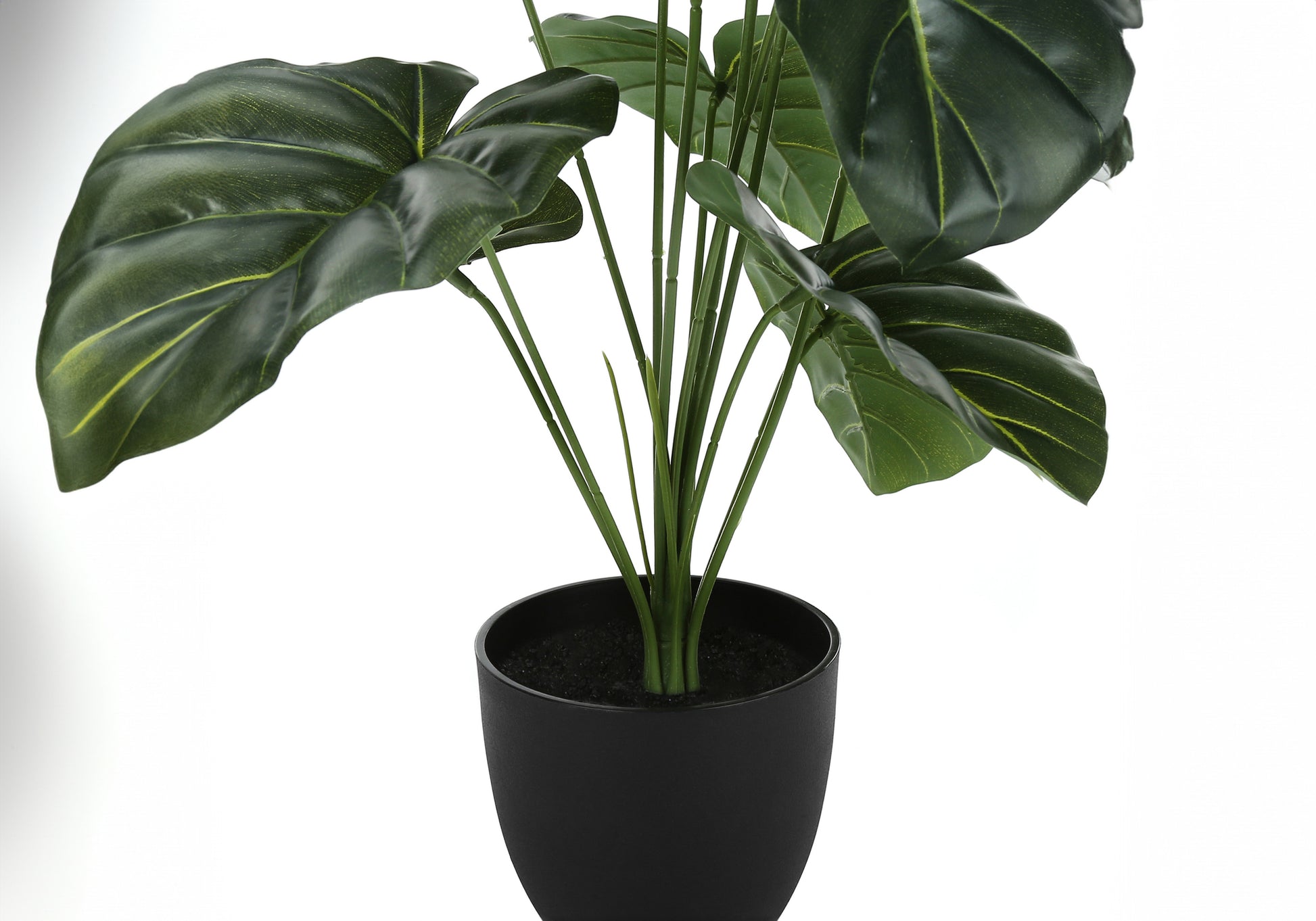 Artificial Plant, 24" Tall, Alocasia, Indoor, Faux, Fake, Table, Greenery, Potted, Real Touch, Decorative, Green Leaves, Black Pot Green Foam Plastic