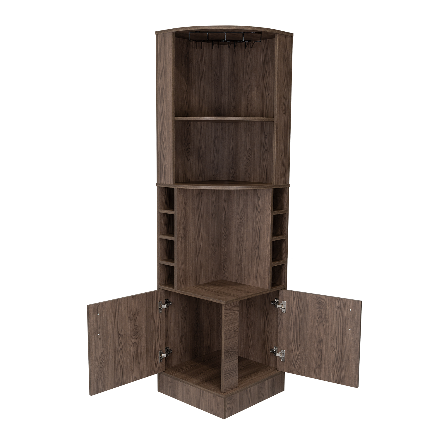 Syrah Corner Bar Cabinet, Two External Shelves Brown Primary Living Space Modern Shelves Included Particle Board