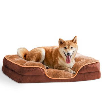 Memory Foam Pet Bed For Small Dogs & Cats With Washable Removable Cover Non Slip Base Waterproof Liner Egg Crate Foam For Improved Sleep, Brown,Small Brown Fabric