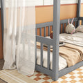 Twin Size Canopy Frame Floor Bed With Fence, Guardrails,Grey Twin Grey American Design Pine