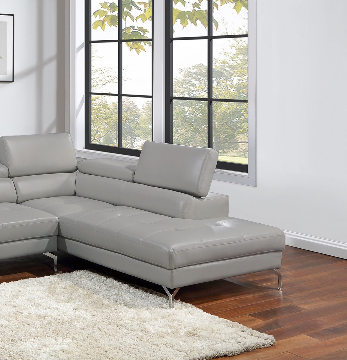 Light Gray Sectional Couch 2Pc Set Living Room Faux Leather Right Facing Chaise And Left Facing Sofa Adjustable Armrest Headrest Light Gray Faux Leather Primary Living Space Classic,Contemporary,Modern L Shaped Faux Leather,Metal,Solid Wood 5 Seat