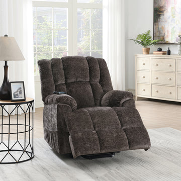 Pacay Power Recliner W Lift, Heating & Massage, Brown Velvet Lv02998 Brown Upholstered