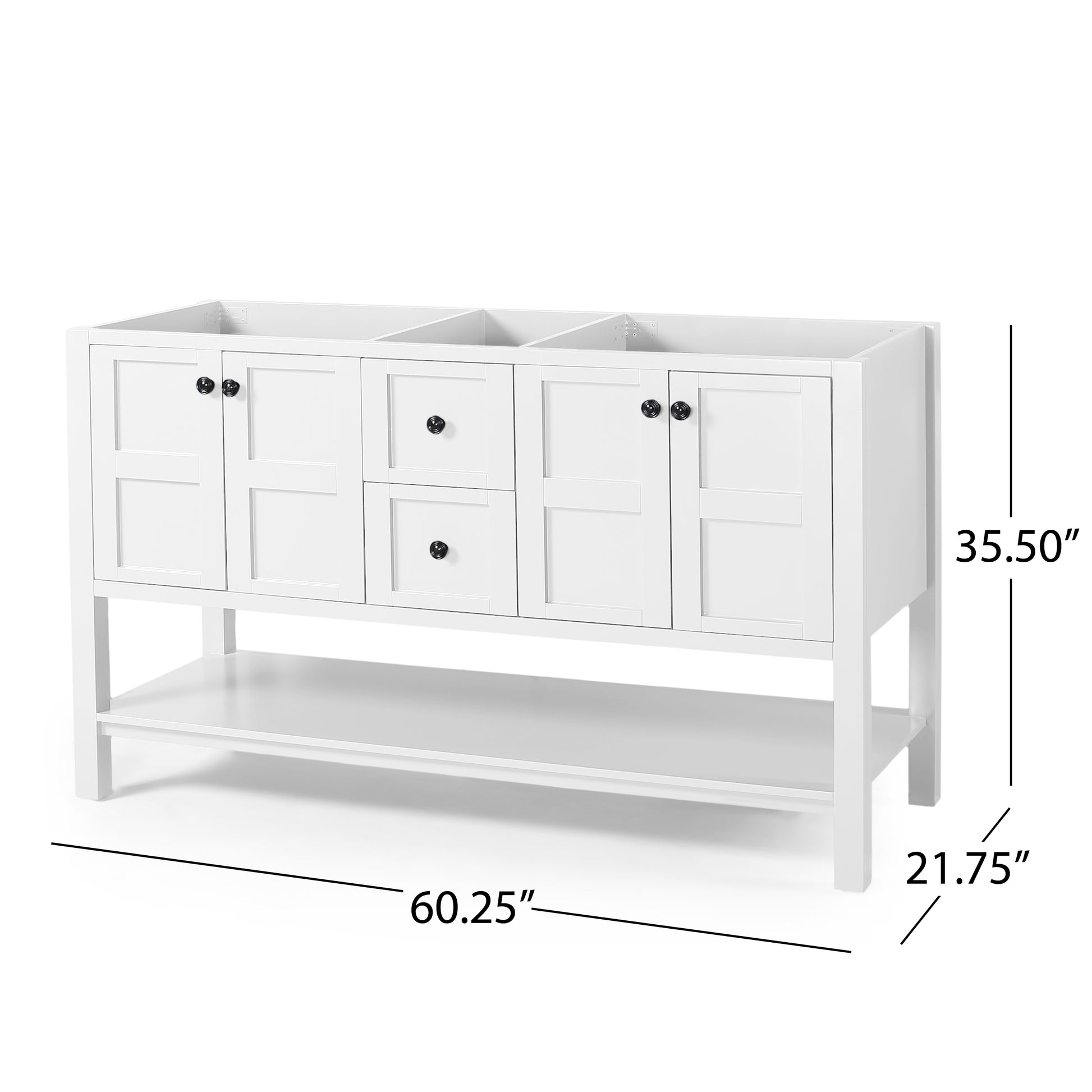 61'' Bathroom Vanity With Marble Top & Double Ceramic Sinks, 4 Doors, 2 Drawers, Open Shelf, White White Mdf