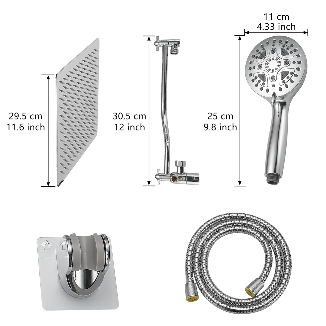 Chrome Shower System 12 Inch Bathroom Luxury Rain Mixer Shower Combo Set Wall Mounted Rainfall Shower Head And Handheld System Shower Faucet Set Chrome Bathroom Classic,Contemporary,Luxury,Modern Ceramic Stainless Steel