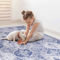 3X5 Area Rugs, Blue Area Rug, Washable Rug, Low Pile, Non Slip, Non Shedding, Foldable, Kid & Pet Friendly Area Rugs For Living Room, Bedroom, Kitchen, Dining Room Perfect Gift, Blue, 3X5 Blue Chenille Polyester