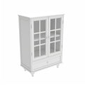 Minimalist White Buffet Cabinet With Double Glass Doors And Drawer, Modern Wooden Storage Sideboard Cupboard For Living Room, Dining Room Hallway Entryway Freestanding White Primary Living Space