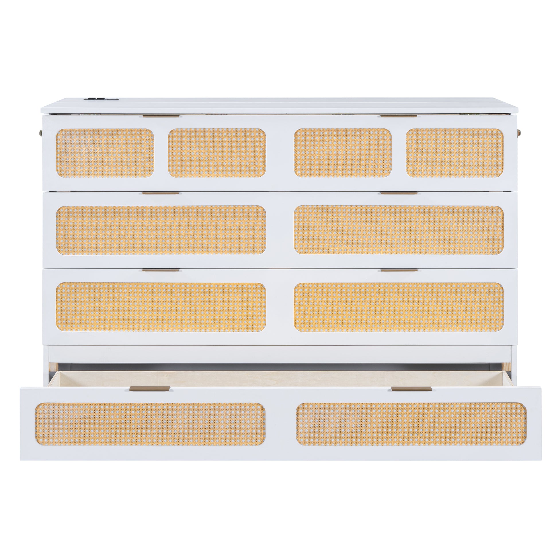 Queen Murphy Bed With Large Drawers,White Queen White Plywood